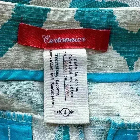 Anthropologie Cartonnier High Rise Turquoise and Cream Ikat Shorts Size 4 - Picture 8 of 8